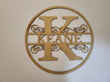 Round Surname Sign - Split Letter Monogram