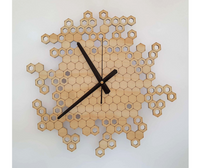 Wooden Wall Clock Geometric Honeycomb PJ Laser Designs QLD