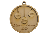 Custom Timber Christmas Ornament Family Names PJ Laser Design QLD